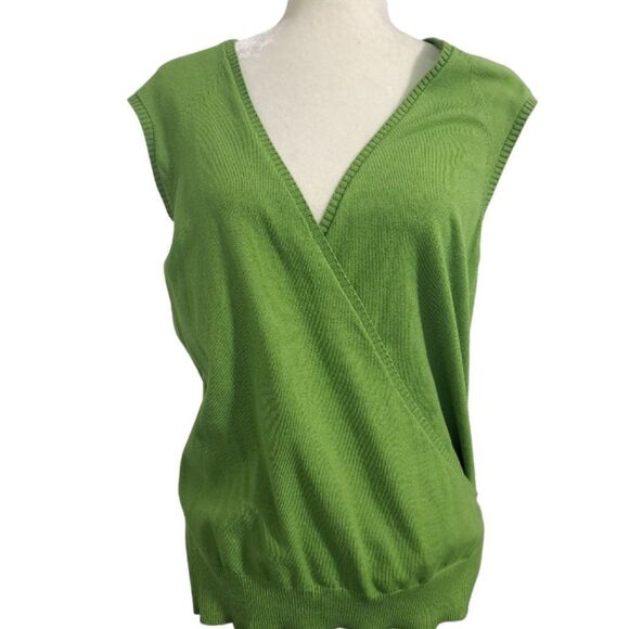 Ann Taylor Loft Women's Faux Wrap Knit Top Vest Sleeveless V Neck Kelly Green L - Picture 2 of 8